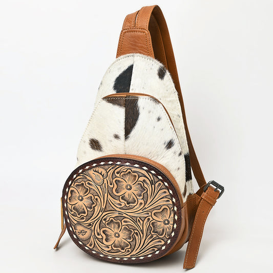 ADBG1521 American Darling Handcrafted Western Leather Sling Bag with Genuine Hair-On Cowhide & Tooled Front