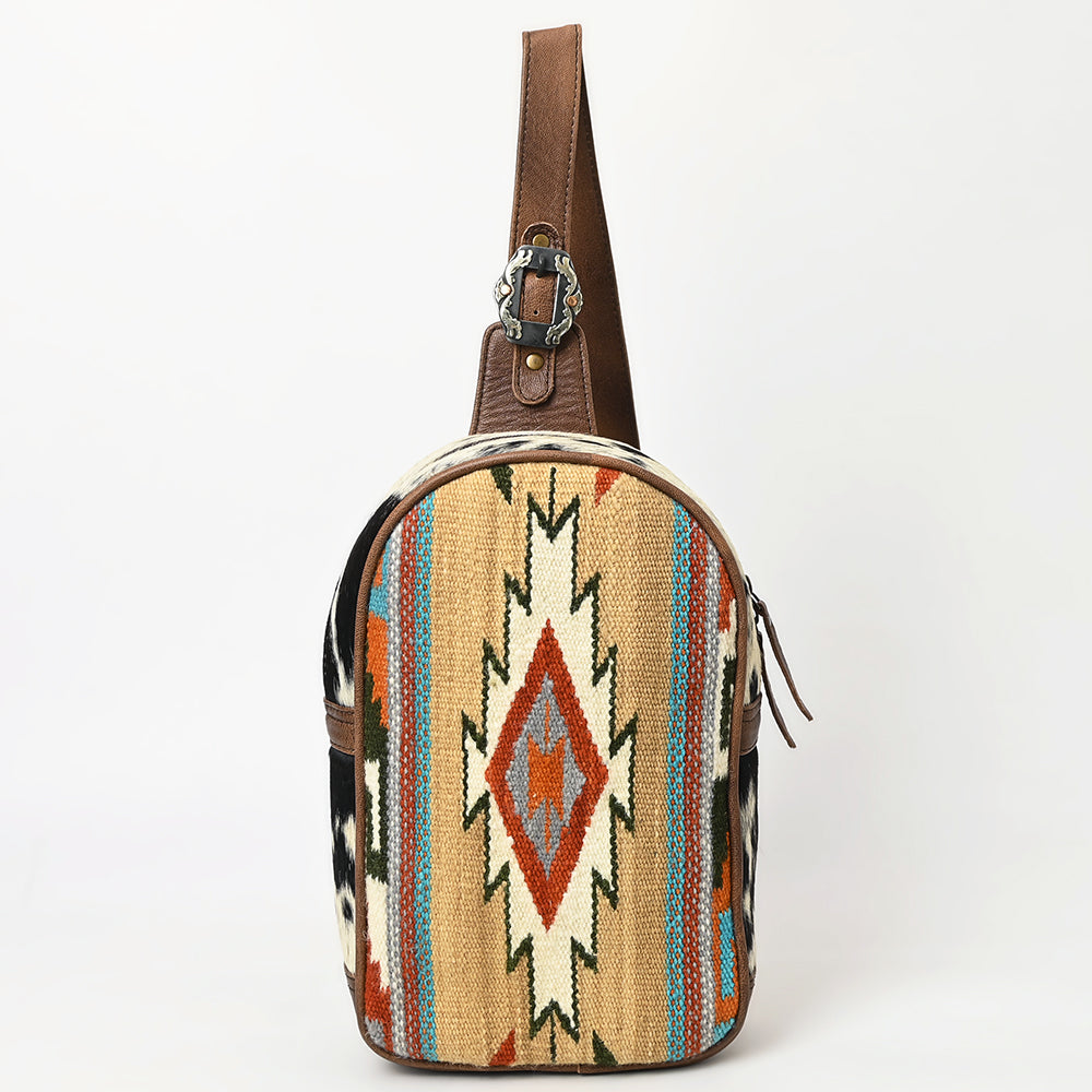 ADBG1522 American Darling Western Leather Sling Bag with Saddle Blanket Front and Genuine Hair-On Cowhide