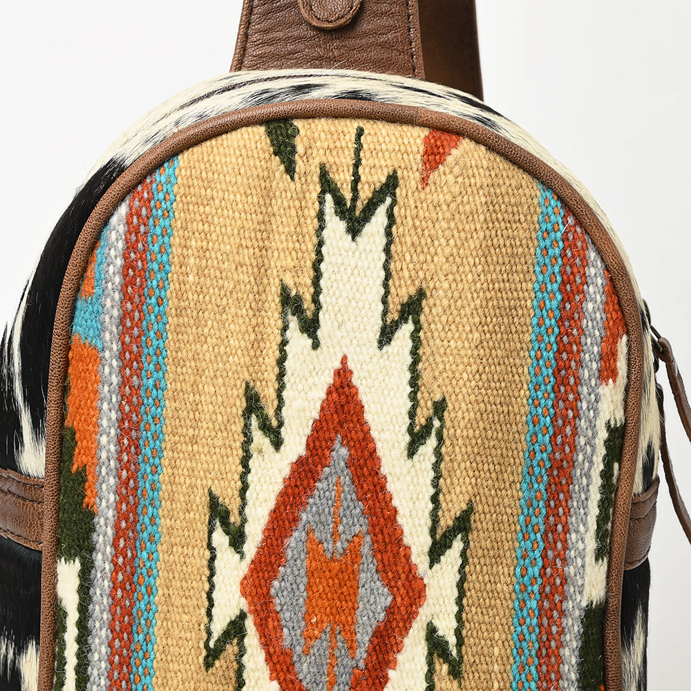 ADBG1522 American Darling Western Leather Sling Bag with Saddle Blanket Front and Genuine Hair-On Cowhide