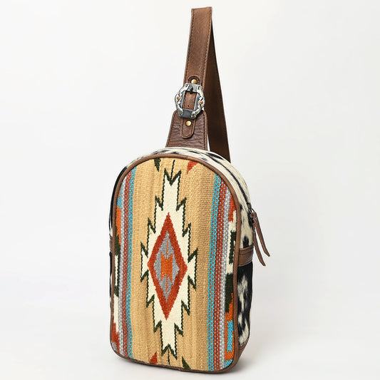 ADBG1522 American Darling Western Leather Sling Bag with Saddle Blanket Front and Genuine Hair-On Cowhide
