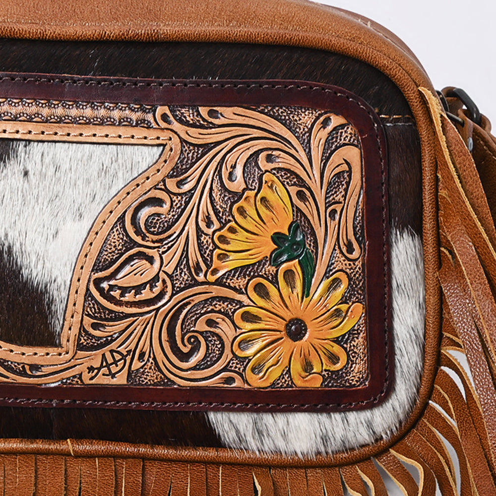ADBG1524 American Darling Western Leather Fanny Pack Tooled Floral and Hair-on Cowhide