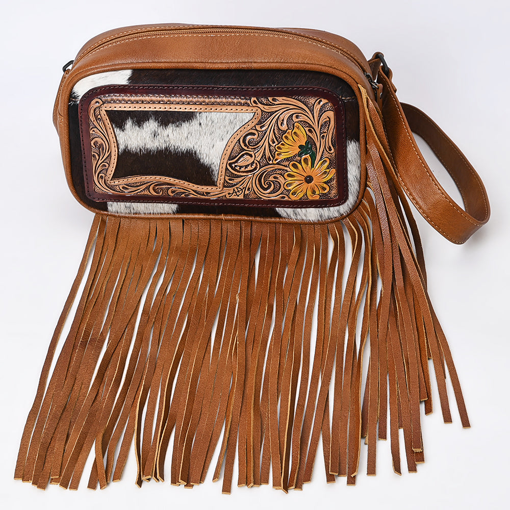 ADBG1524 American Darling Western Leather Fanny Pack Tooled Floral and Hair-on Cowhide