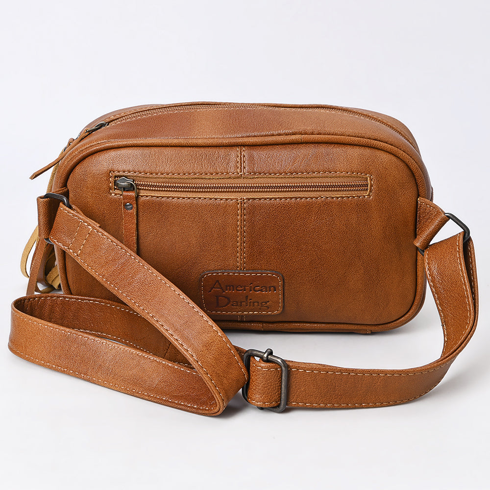 ADBG1524 American Darling Western Leather Fanny Pack Tooled Floral and Hair-on Cowhide