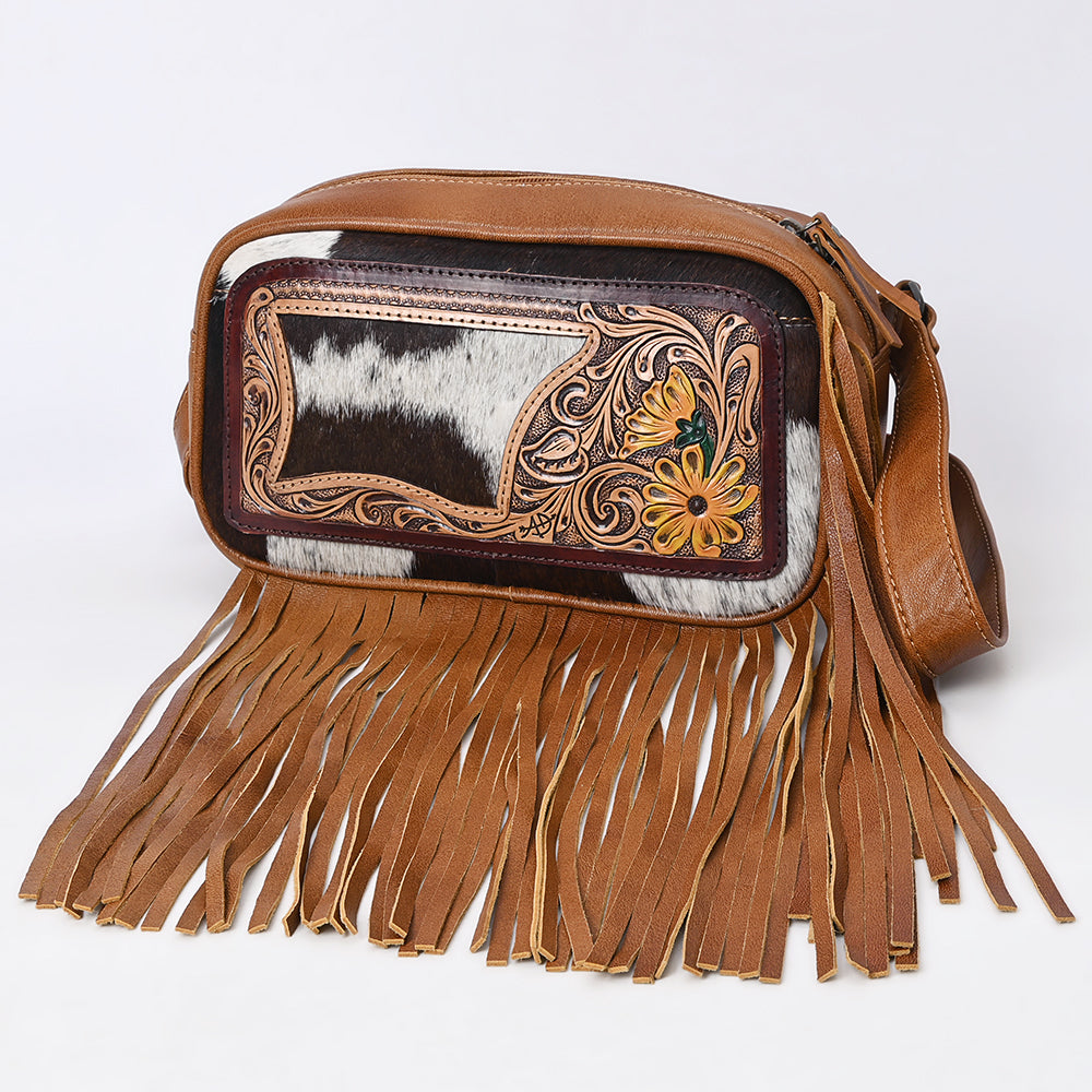 ADBG1524 American Darling Western Leather Fanny Pack Tooled Floral and Hair-on Cowhide