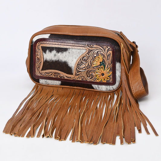 ADBG1524 American Darling Western Leather Fanny Pack Tooled Floral and Hair-on Cowhide