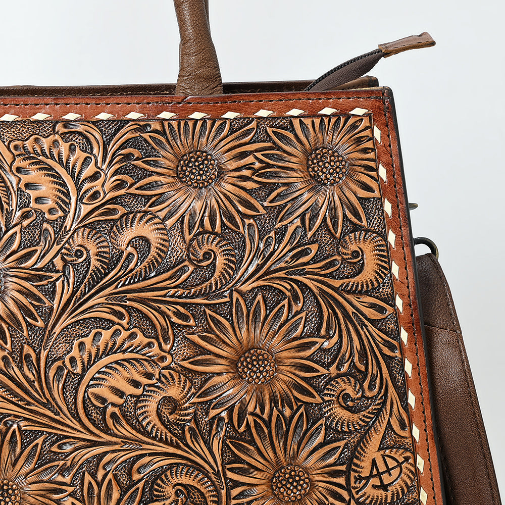 ADBG1525 American Darling Hand Tooled Western Leather Tote Bag with Floral Carving and Buck Stitching