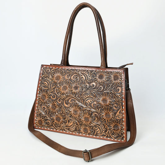 ADBG1525 American Darling Hand Tooled Western Leather Tote Bag with Floral Carving and Buck Stitching