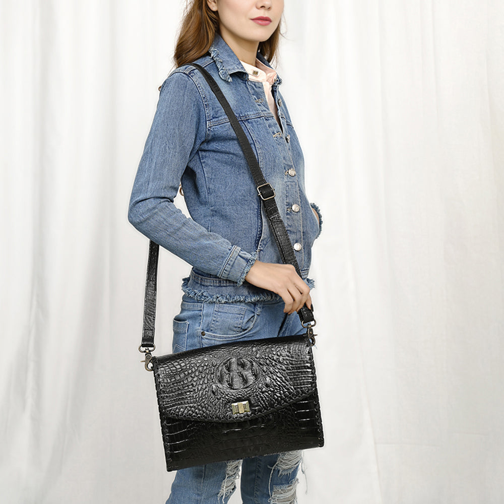 ADBG1526 American Darling Western Crocodile Embossed Leather Small Crossbody Bag