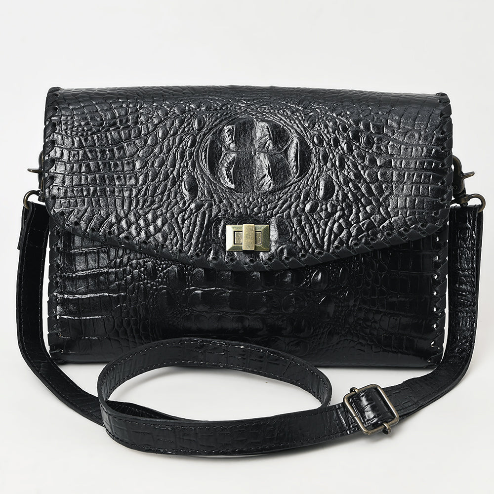 ADBG1526 American Darling Western Crocodile Embossed Leather Small Crossbody Bag