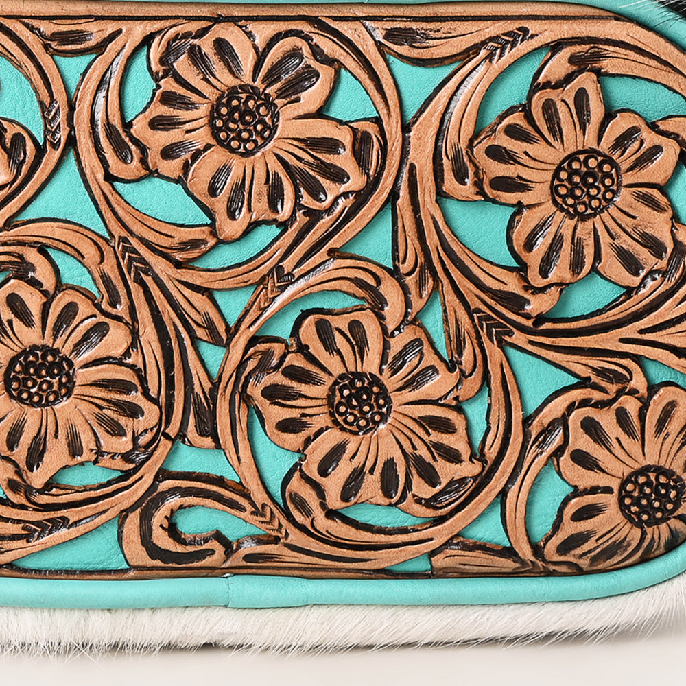 ADBG1528 American Darling Western Hair-on Cowhide Small Crossbody Bag with Hand-Tooled Floral Accents
