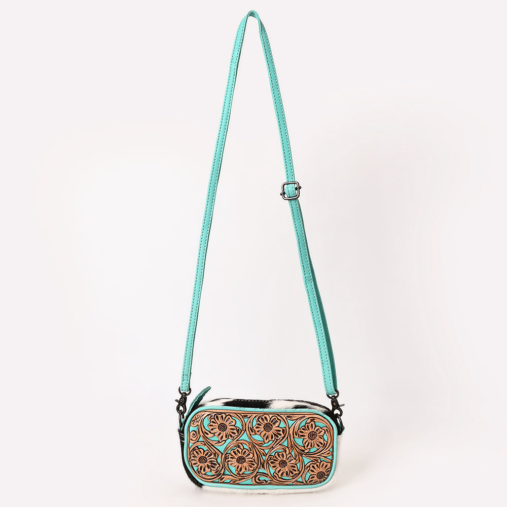 ADBG1528 American Darling Western Hair-on Cowhide Small Crossbody Bag with Hand-Tooled Floral Accents