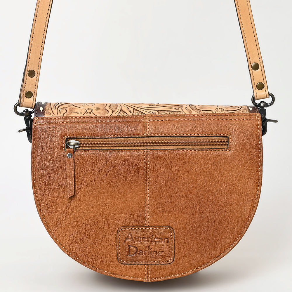 ADBG1529 American Darling Western Leather Small Crossbody Bag with Hair-On Cowhide & Hand-Tooled Floral Design