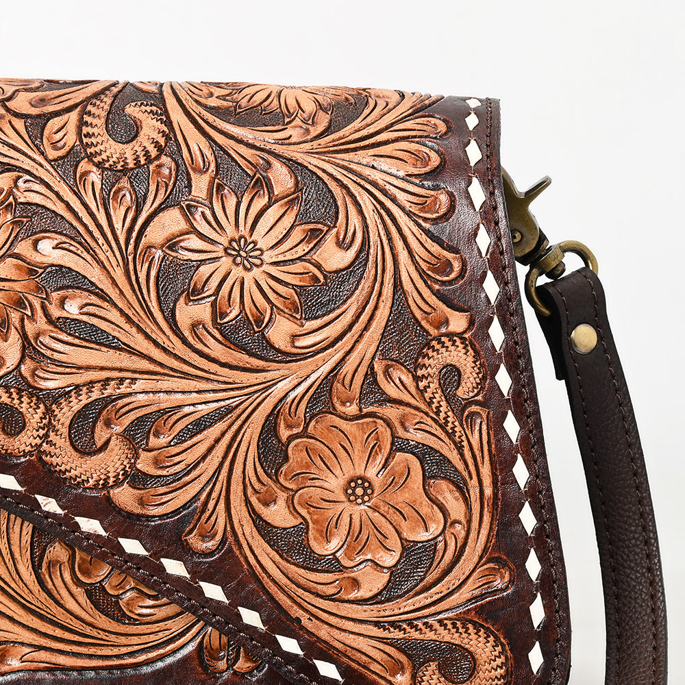 ADBGA587 Hand-Tooled Genuine Leather Western Crossbody Bag-Floral Design for Women