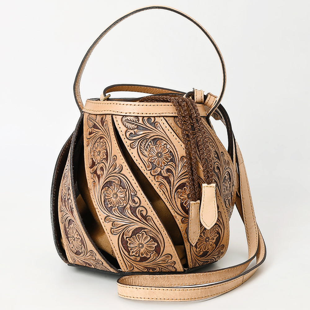ADBGA589 Hand-Tooled Genuine Leather Bucket Bag-Western Style Drawstring Purse for Women