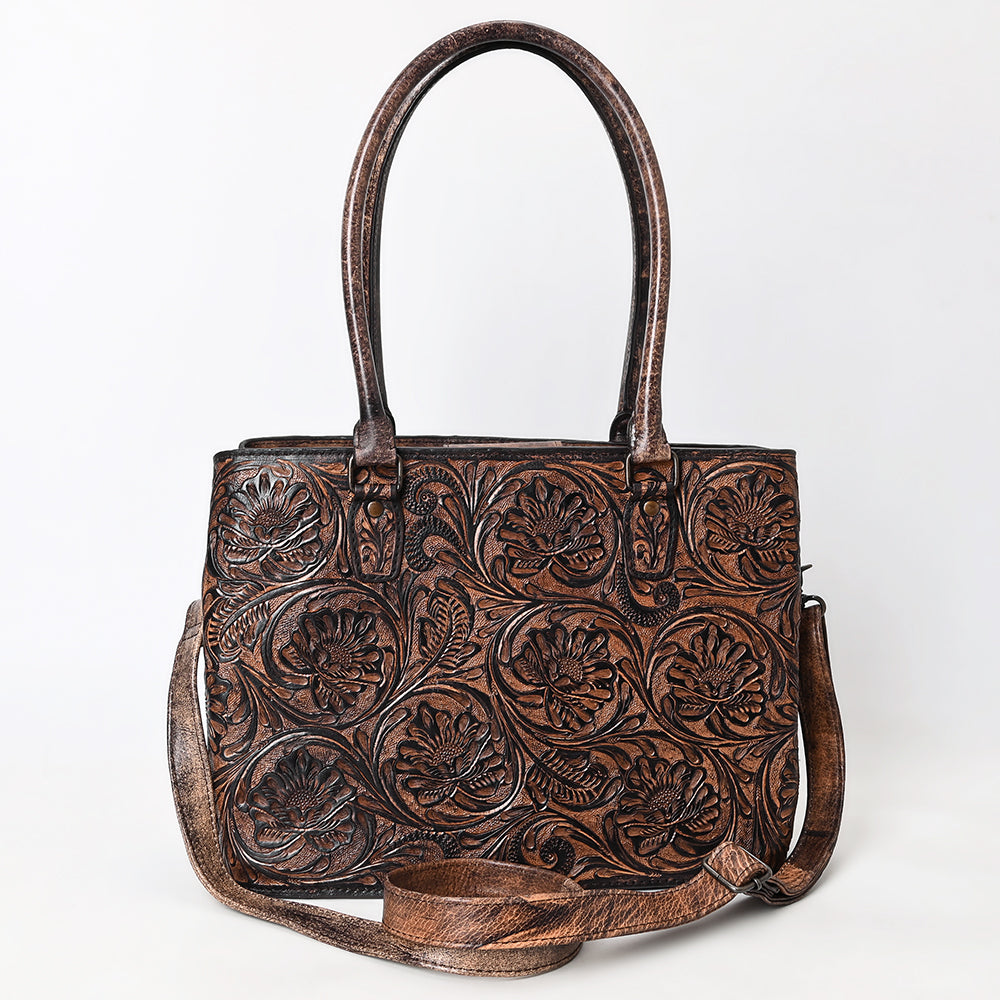 ADBG1532 American Darling Western Leather Tote Bag with Metallic Bronze Tooled Leather - Genuine Full-Grain Leather