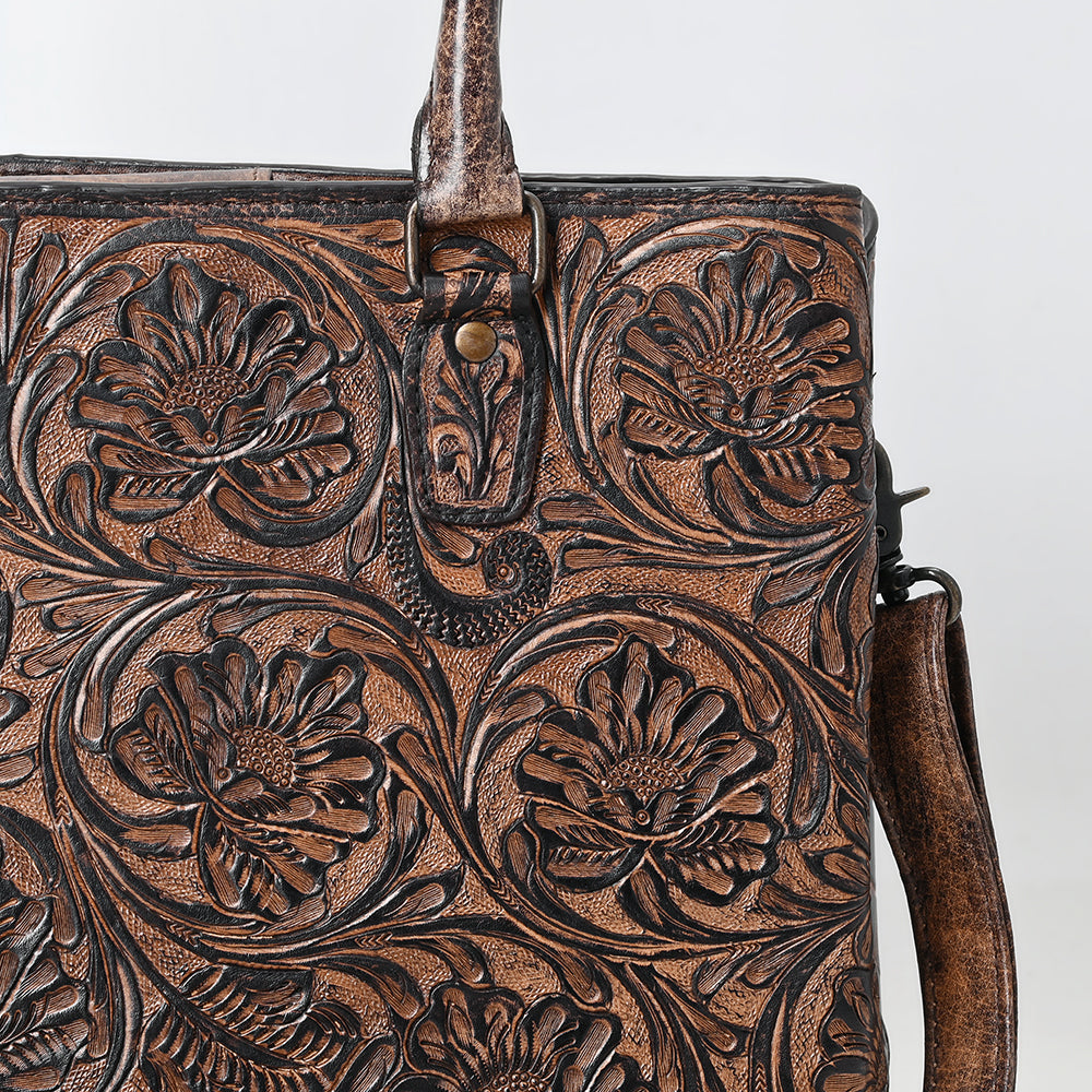 ADBG1532 American Darling Western Leather Tote Bag with Metallic Bronze Tooled Leather - Genuine Full-Grain Leather