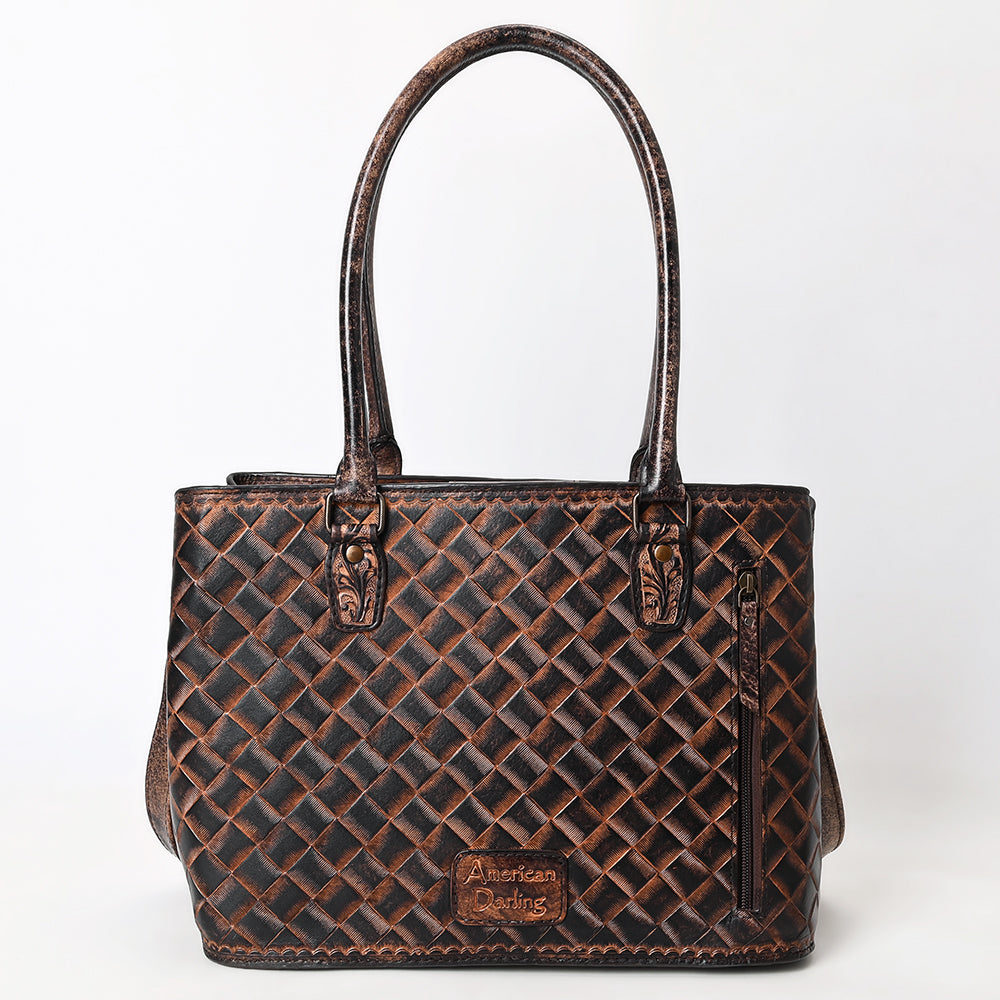 ADBG1532 American Darling Western Leather Tote Bag with Metallic Bronze Tooled Leather - Genuine Full-Grain Leather