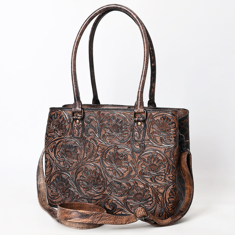 ADBG1532 American Darling Western Leather Tote Bag with Metallic Bronze Tooled Leather - Genuine Full-Grain Leather