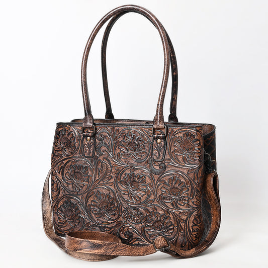 ADBG1532 American Darling Western Leather Tote Bag with Metallic Bronze Tooled Leather - Genuine Full-Grain Leather