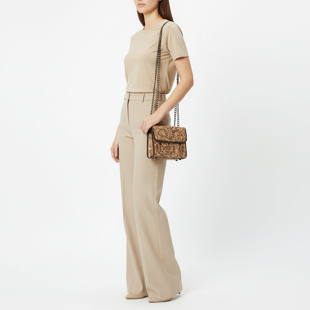 ADBG1534 American Darling Western Leather Small Crossbody Bag with Hand-Tooled Floral Design - Genuine Leather