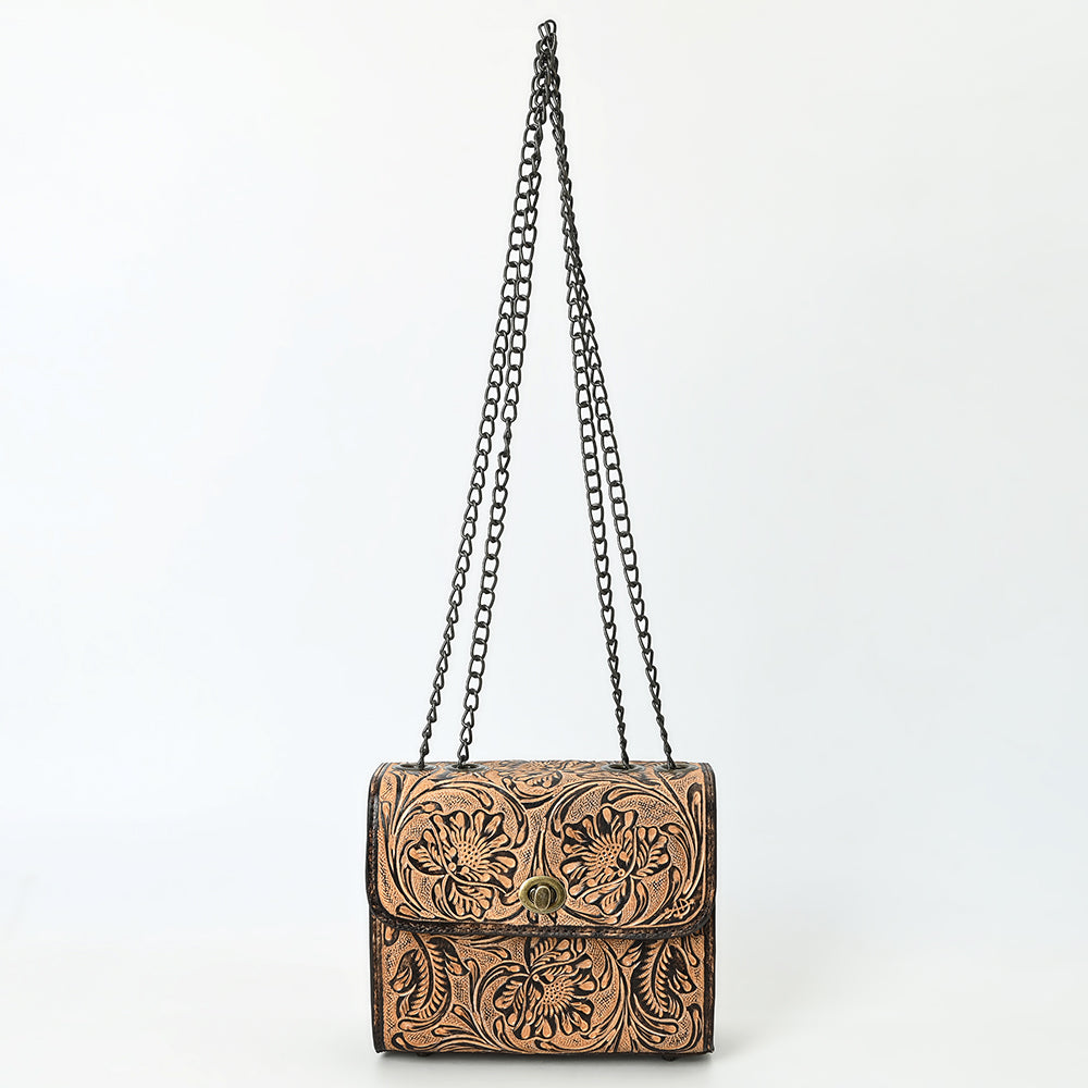ADBG1534 American Darling Western Leather Small Crossbody Bag with Hand-Tooled Floral Design - Genuine Leather