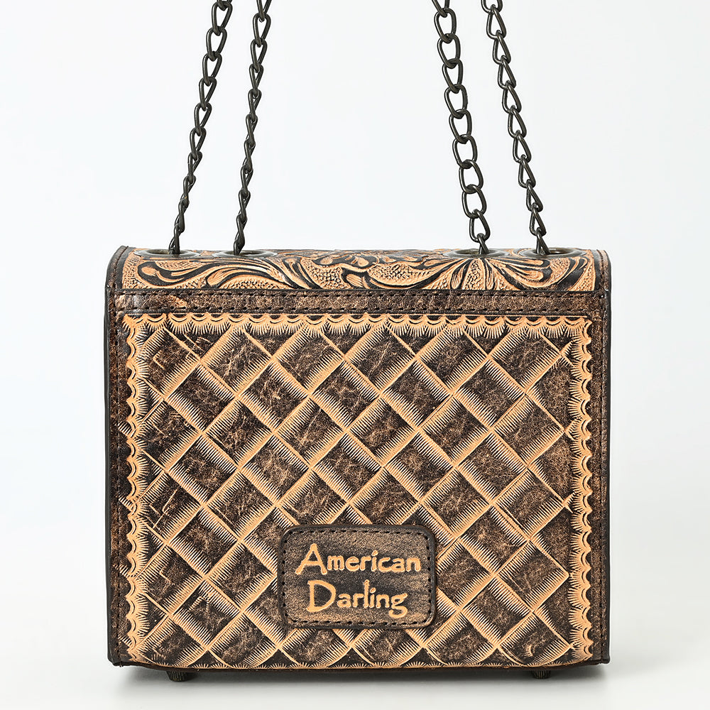 ADBG1534 American Darling Western Leather Small Crossbody Bag with Hand-Tooled Floral Design - Genuine Leather
