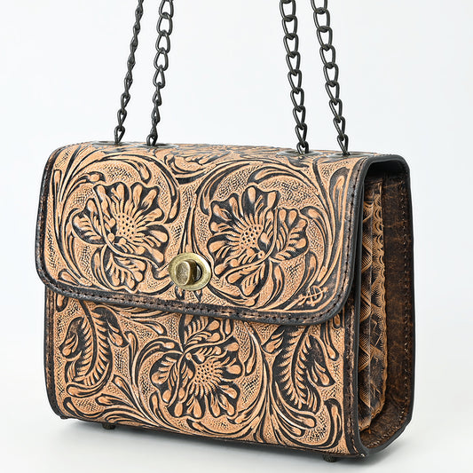 ADBG1534 American Darling Western Leather Small Crossbody Bag with Hand-Tooled Floral Design - Genuine Leather
