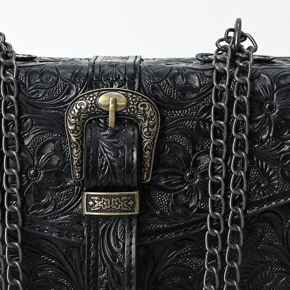 ADBG1535 American Darling Western Leather Small Crossbody Bag with Hand-Tooled Floral Design & Chain Strap