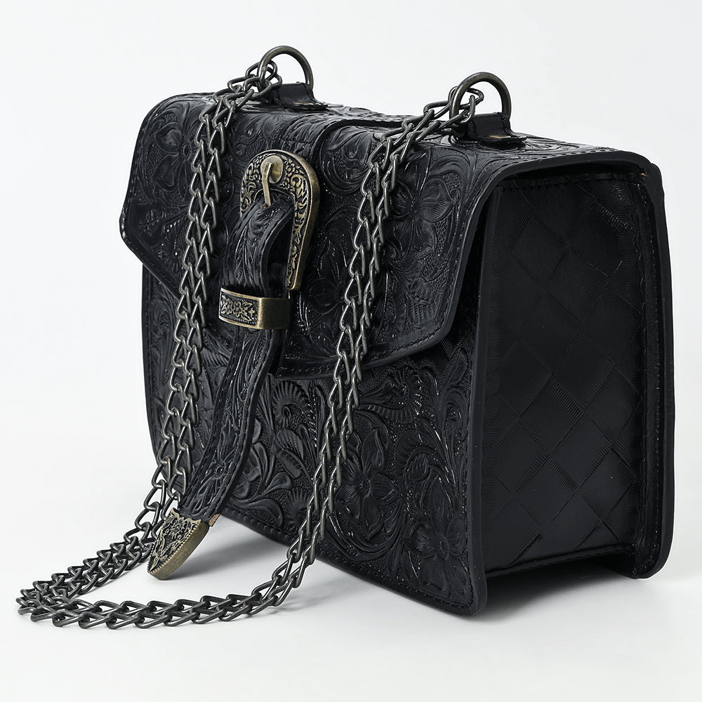 ADBG1535 American Darling Western Leather Small Crossbody Bag with Hand-Tooled Floral Design & Chain Strap