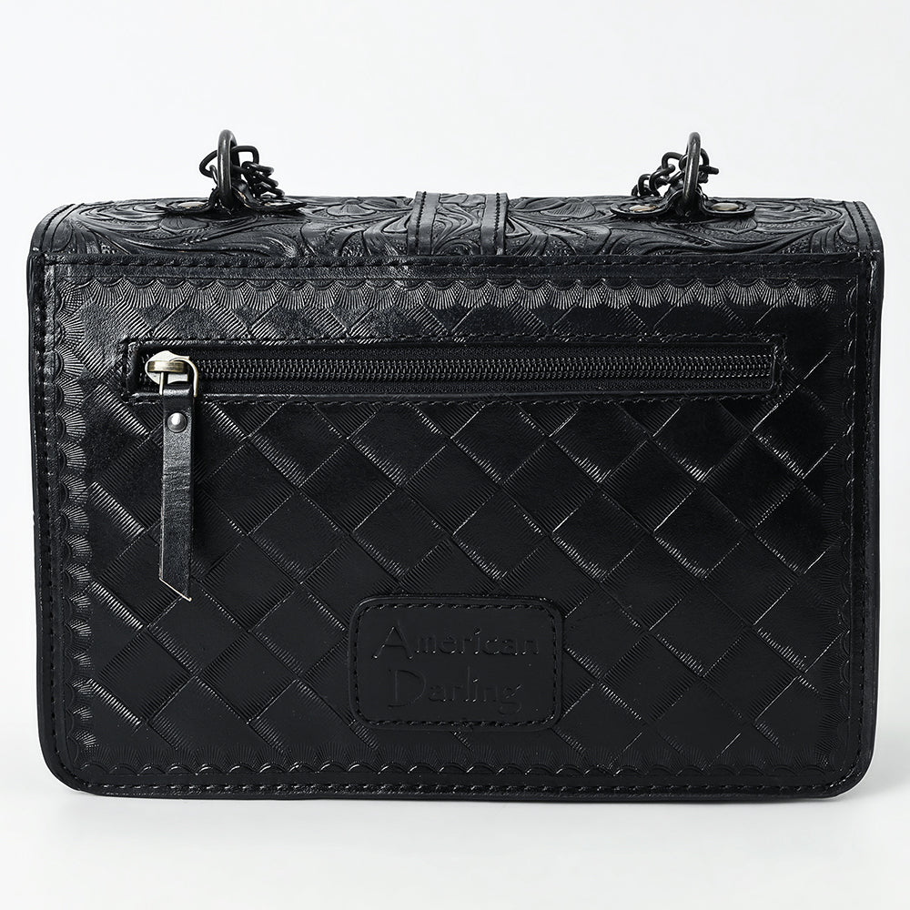 ADBG1535 American Darling Western Leather Small Crossbody Bag with Hand-Tooled Floral Design & Chain Strap