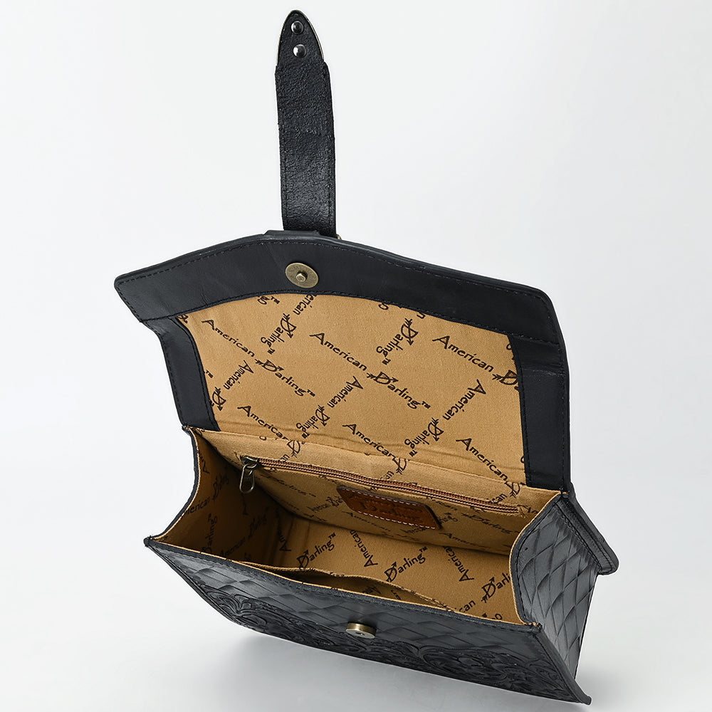 ADBG1535 American Darling Western Leather Small Crossbody Bag with Hand-Tooled Floral Design & Chain Strap