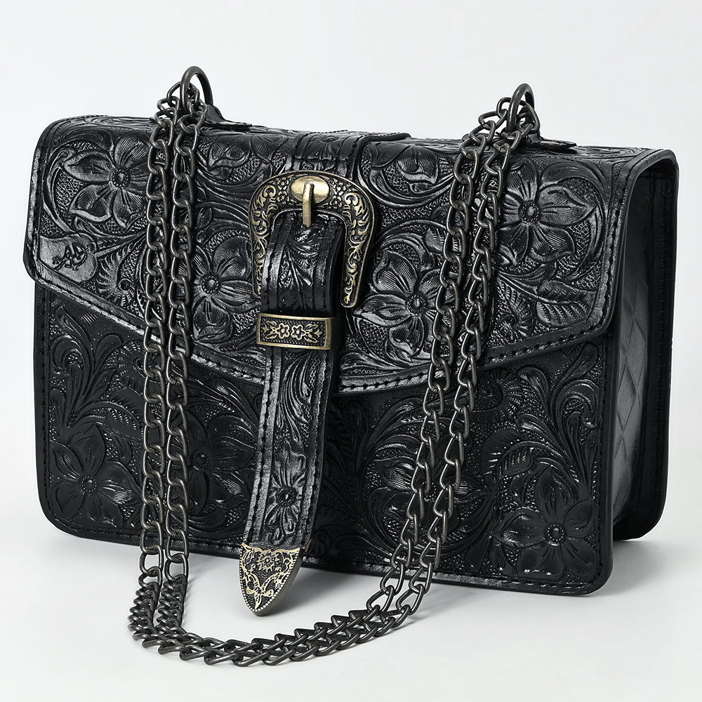 ADBG1535 American Darling Western Leather Small Crossbody Bag with Hand-Tooled Floral Design & Chain Strap