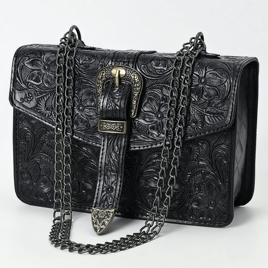 ADBG1535 American Darling Western Leather Small Crossbody Bag with Hand-Tooled Floral Design & Chain Strap