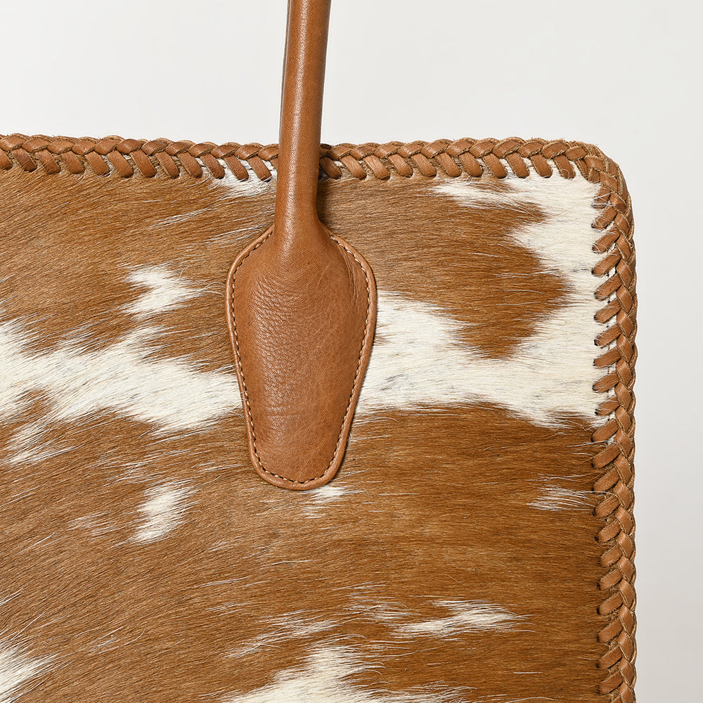 ADBGM301 Cowhide Leather Tote - Structured Western Handbag with Braided Trim