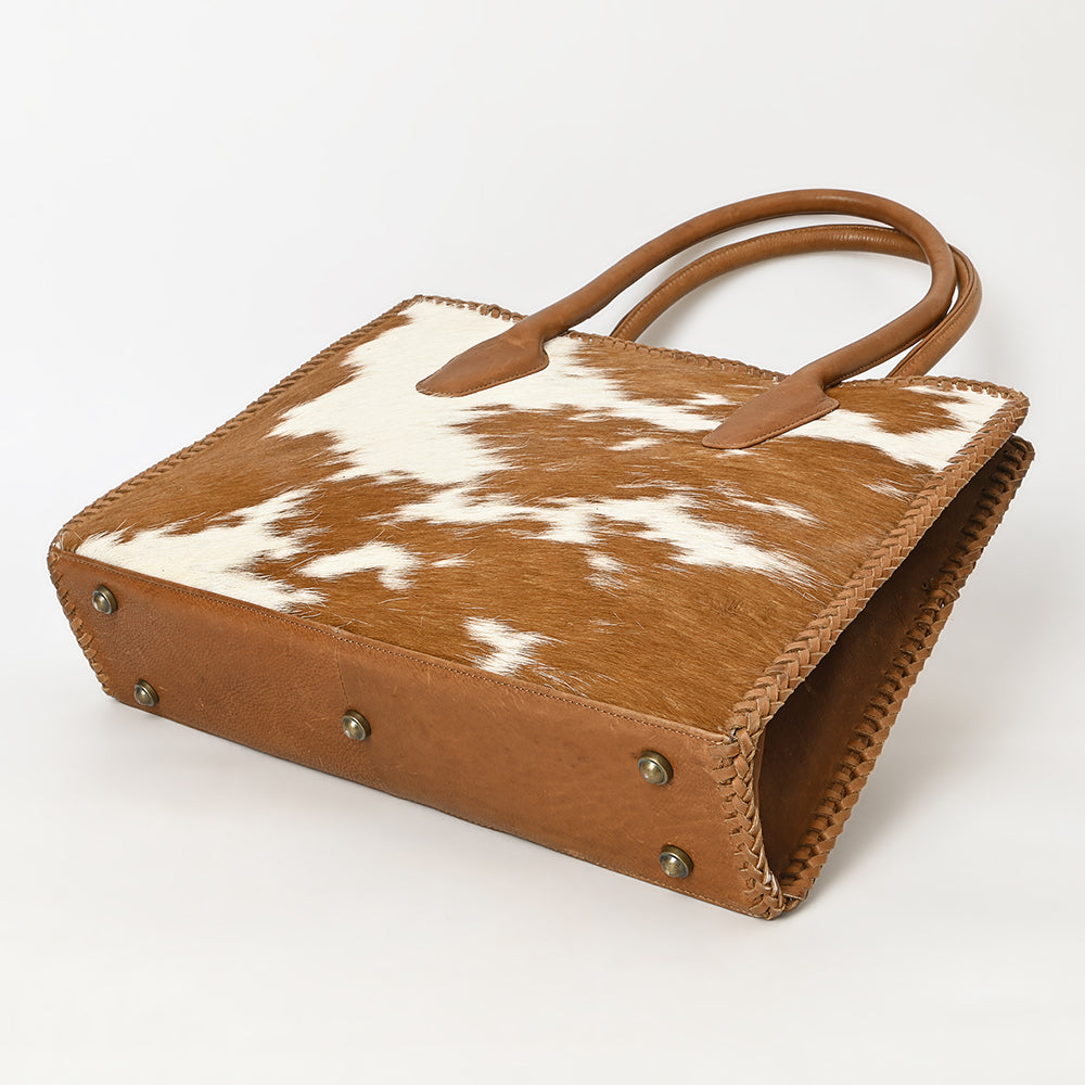 ADBGM301 Cowhide Leather Tote - Structured Western Handbag with Braided Trim