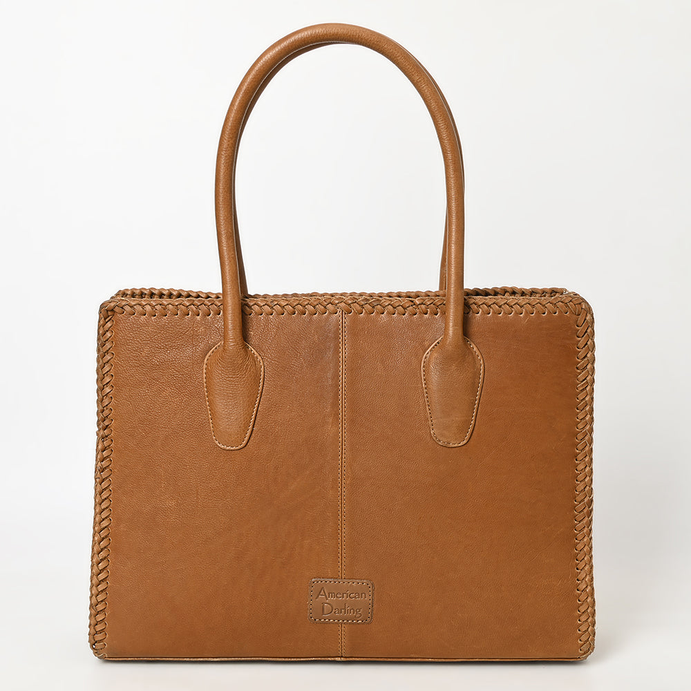 ADBGM301 Cowhide Leather Tote - Structured Western Handbag with Braided Trim