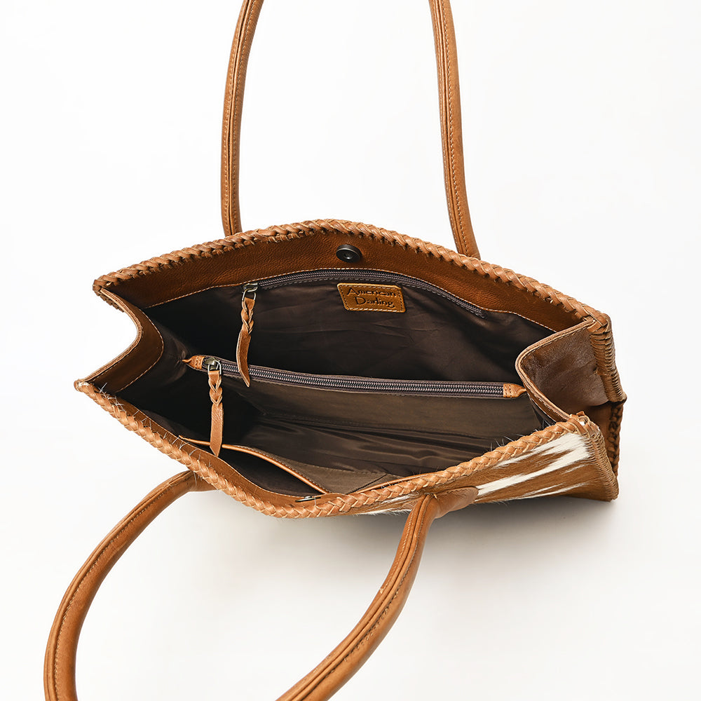 ADBGM301 Cowhide Leather Tote - Structured Western Handbag with Braided Trim