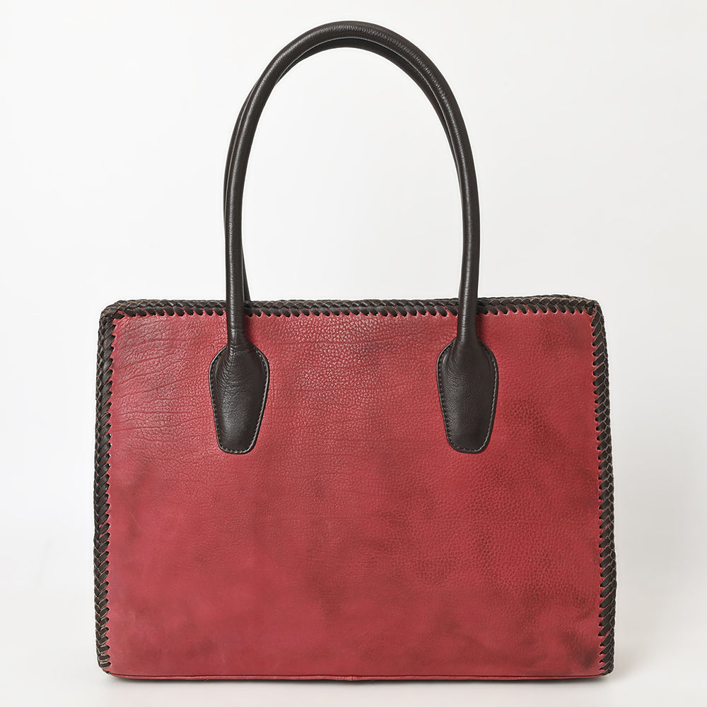 ADBGM301 Classic Western Leather Tote - Structured Caramel-Trimmed Handbag with Braided Edge