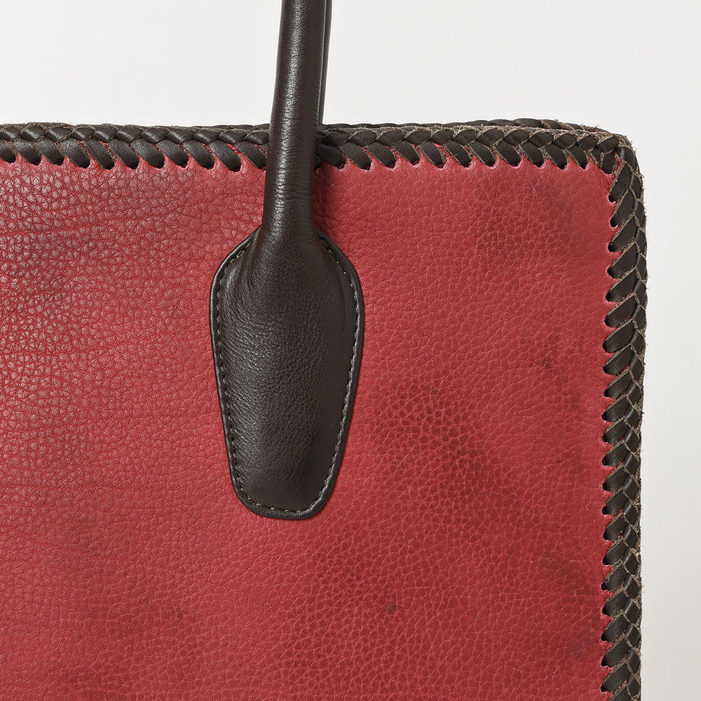 ADBGM301 Classic Western Leather Tote - Structured Caramel-Trimmed Handbag with Braided Edge