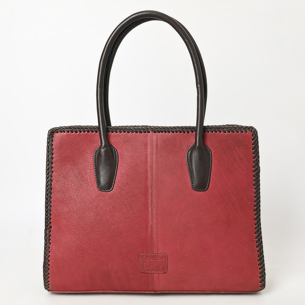 ADBGM301 Classic Western Leather Tote - Structured Caramel-Trimmed Handbag with Braided Edge