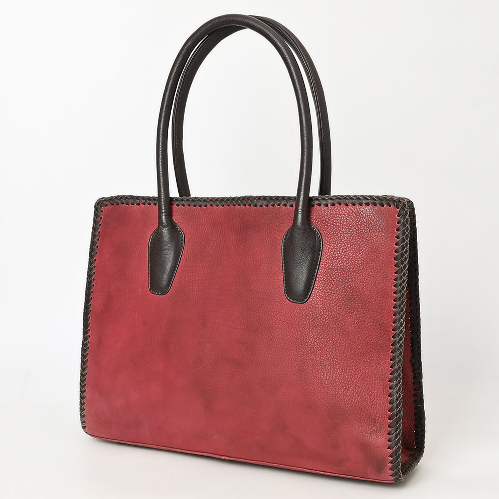 ADBGM301 Classic Western Leather Tote - Structured Caramel-Trimmed Handbag with Braided Edge