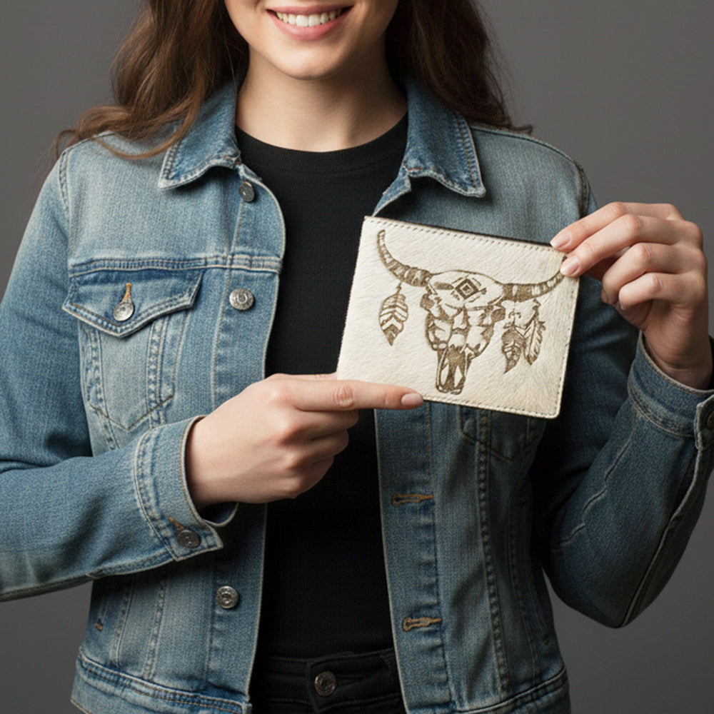 ADBGM454 Western Hair-On Leather Rodeo Wallet - Engraved Design