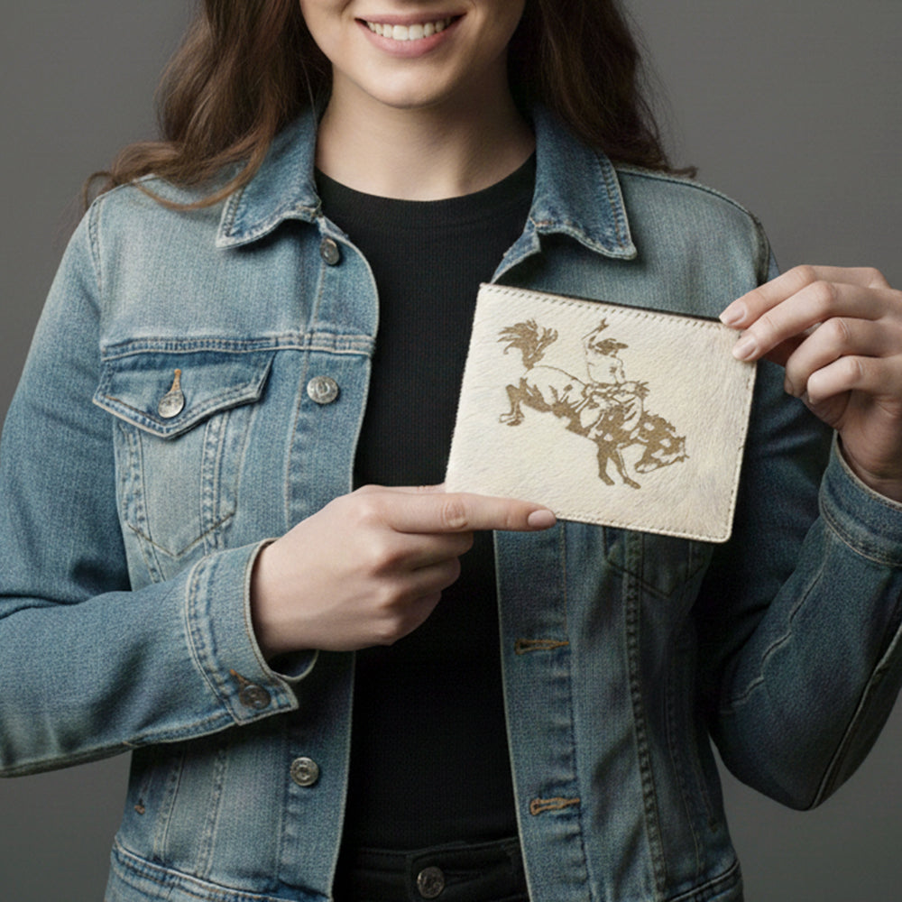 ADBGM454 Western Hair-On Leather Rodeo Wallet - Engraved Design