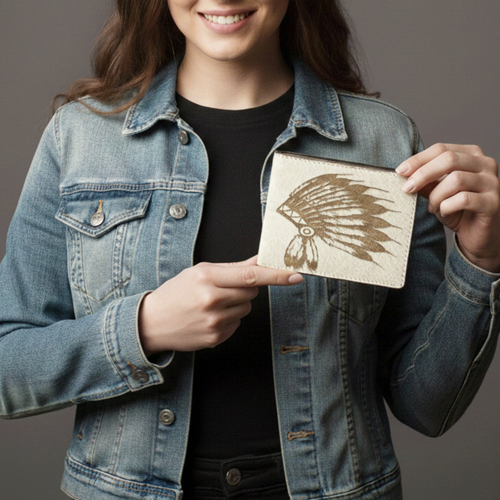 ADBGM454 Western Hair-On Leather Rodeo Wallet - Engraved Design