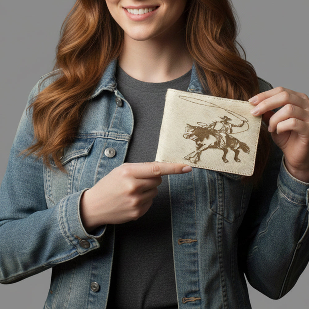 ADBGM454 Western Hair-On Leather Rodeo Wallet - Engraved Design