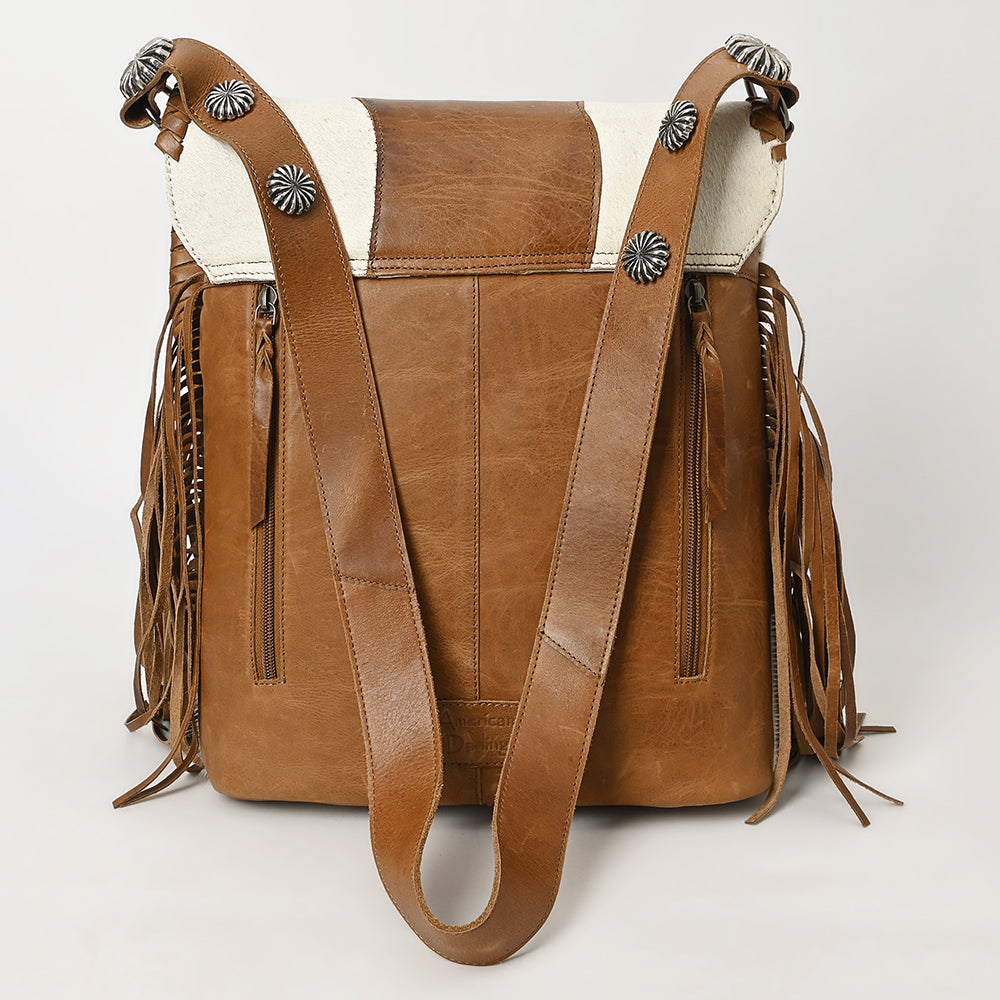 ADBGM253 Cowhide Leather Fringe Messenger Bag - Turquoise Concho & Studded Western Messenger
