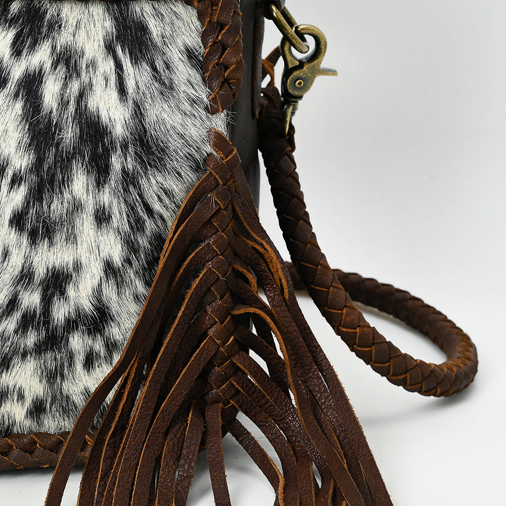 ADBGM354B Hair-On Cowhide Fringe Crossbody Bag - Dual Pocket Mini Western Leather Purse