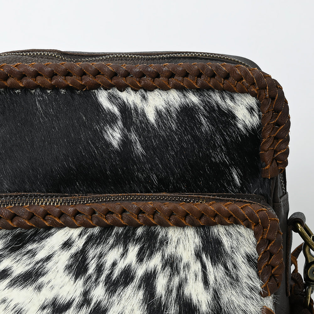 ADBGM354B Hair-On Cowhide Fringe Crossbody Bag - Dual Pocket Mini Western Leather Purse