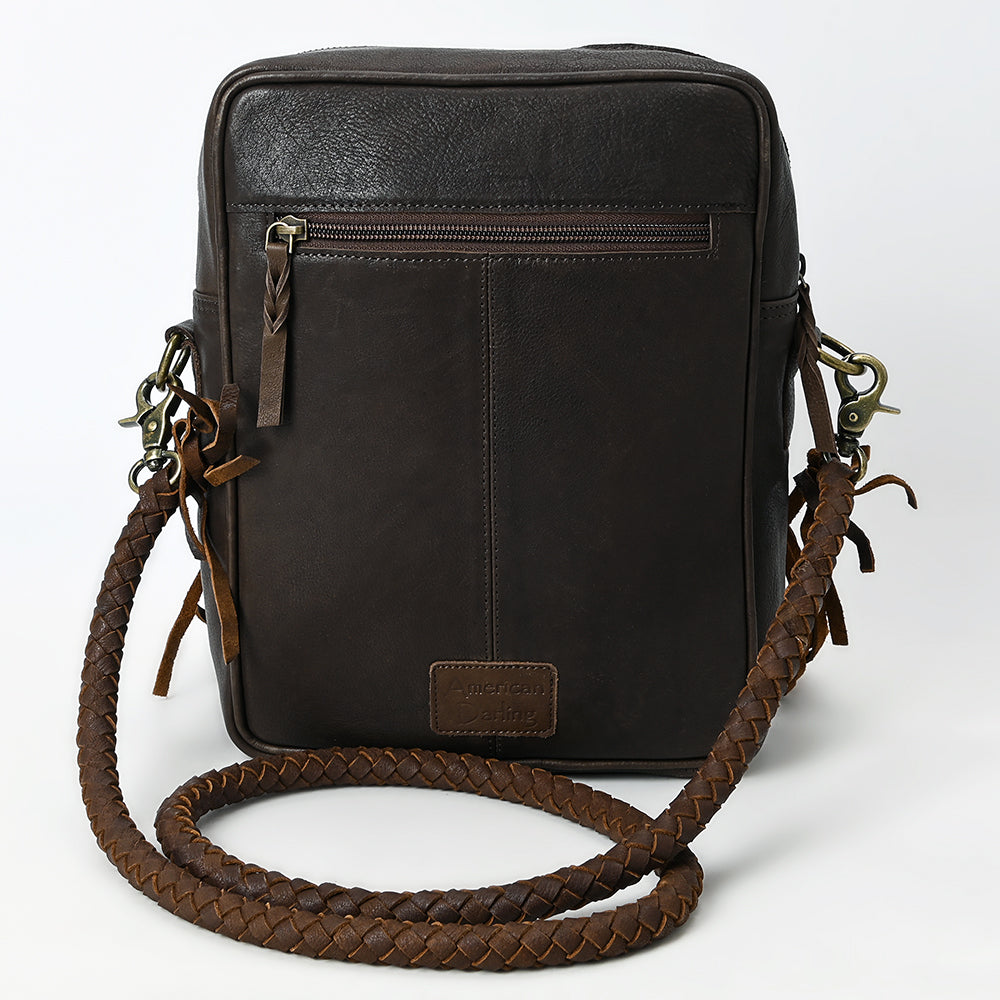 ADBGM354B Hair-On Cowhide Fringe Crossbody Bag - Dual Pocket Mini Western Leather Purse