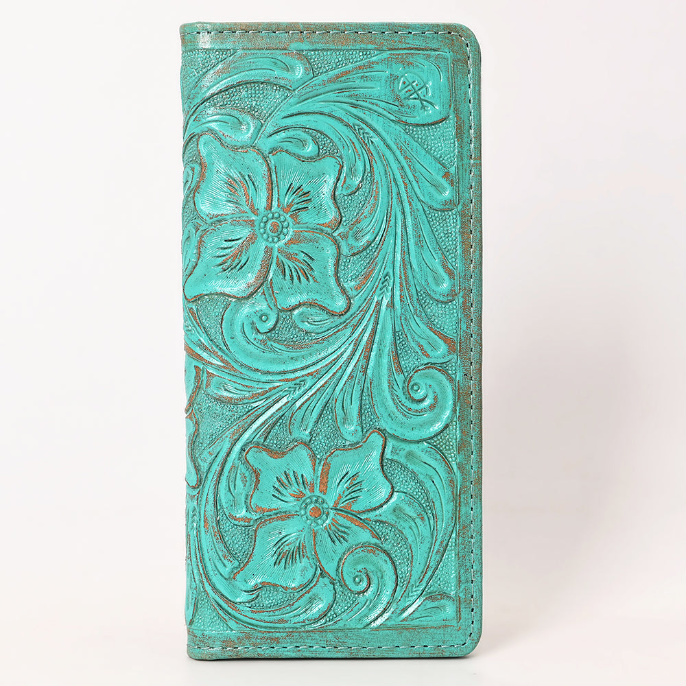 ADBG1537 American Darling Western Leather Clutch Bag with Hand-Tooled Floral Carving - Genuine Leather